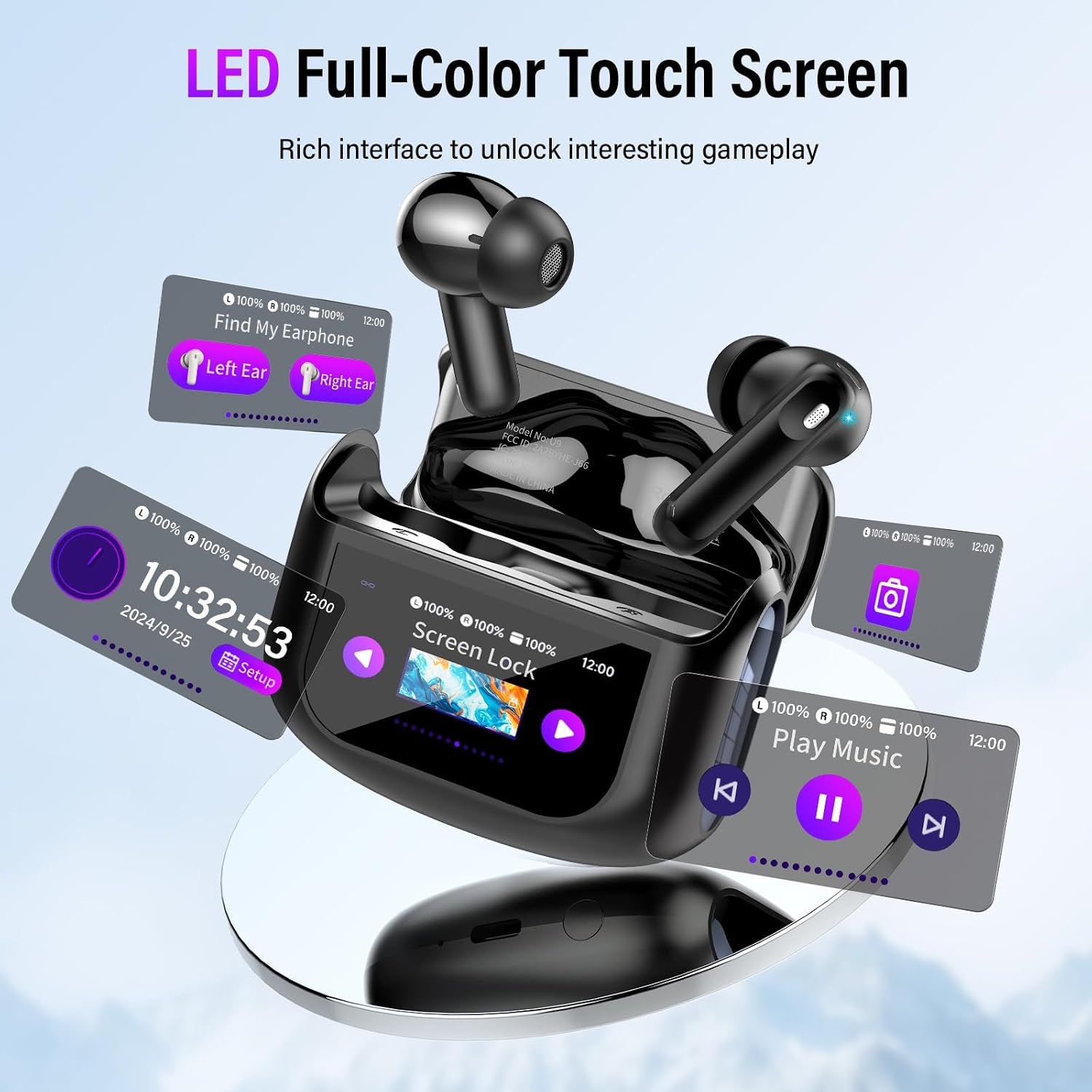 Active Noise Cancelling Ear Buds 48H Wireless Earbuds with Touch Screen
