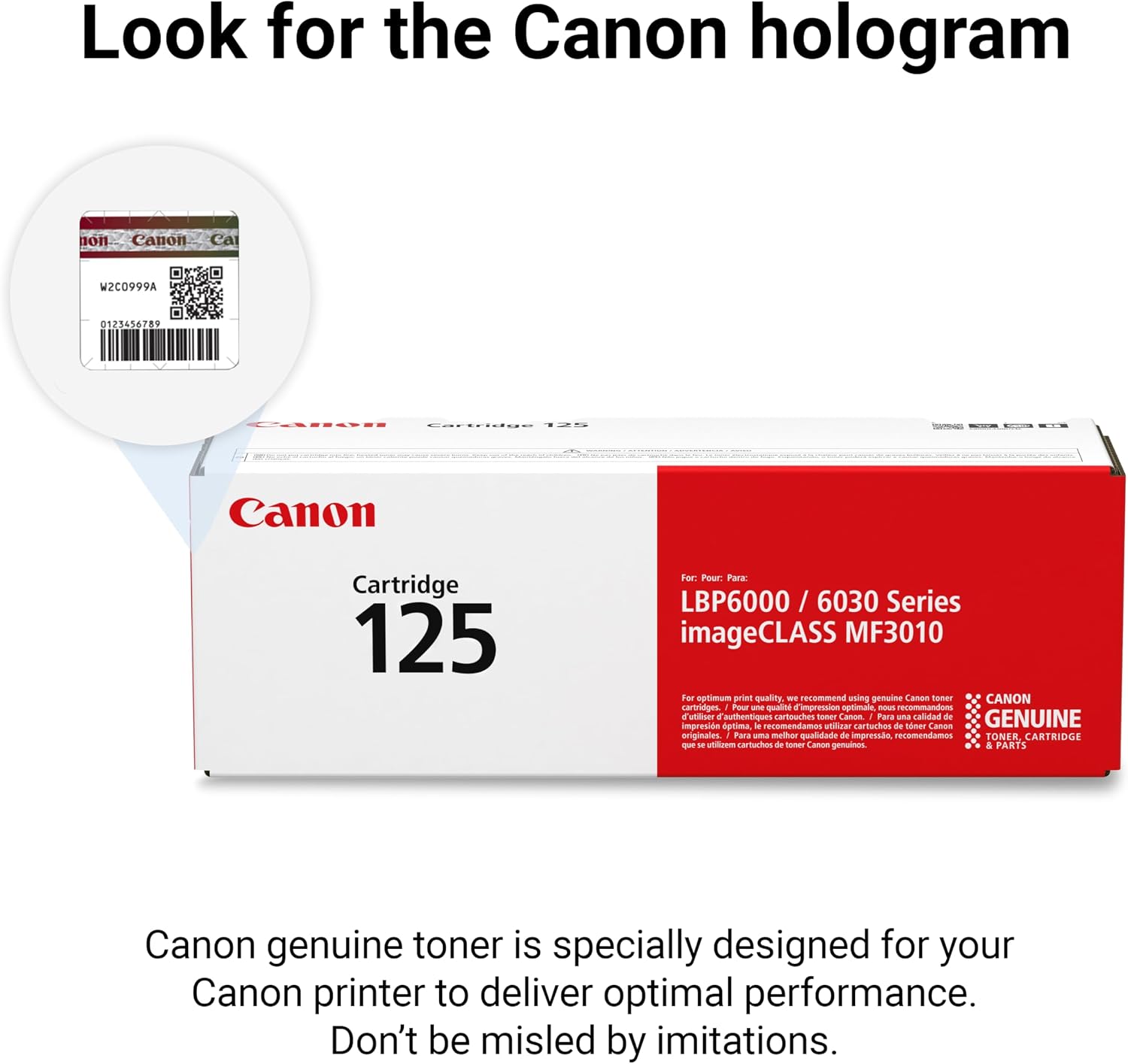 Canon Genuine 125 Black Toner Cartridge Compatible with MF3010, MF3010 VP, LBP6000, LBP6030w