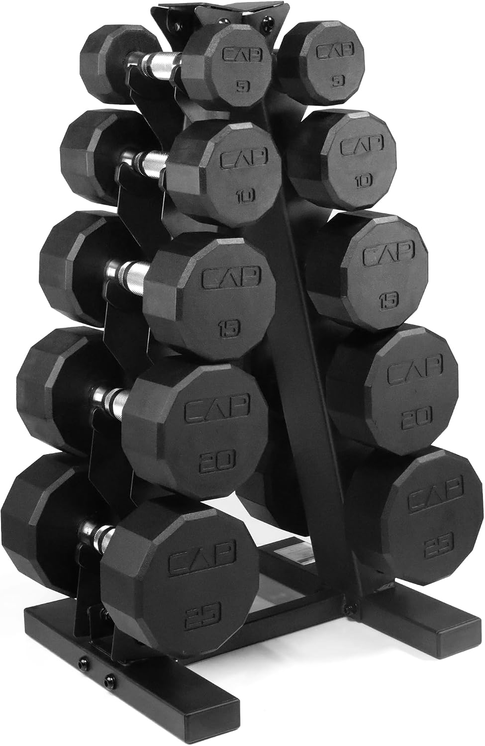 CAP Rubber Coated Dumbbell Weight Set with Vertical Rack | 100 lb, 150 lb, and 210 lb Options