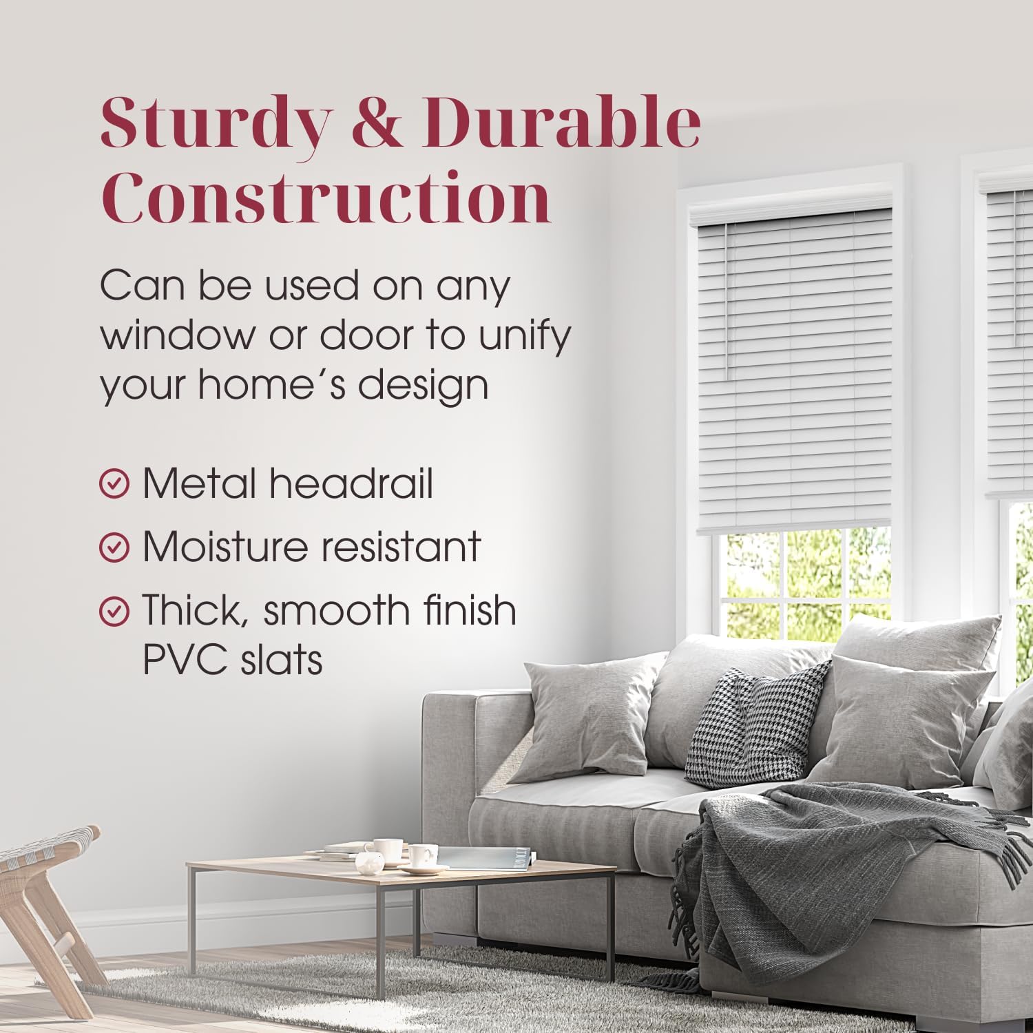 ARLO BLINDS 2" Faux Wood Blinds with Crown Valance 21" W x 73" H, White