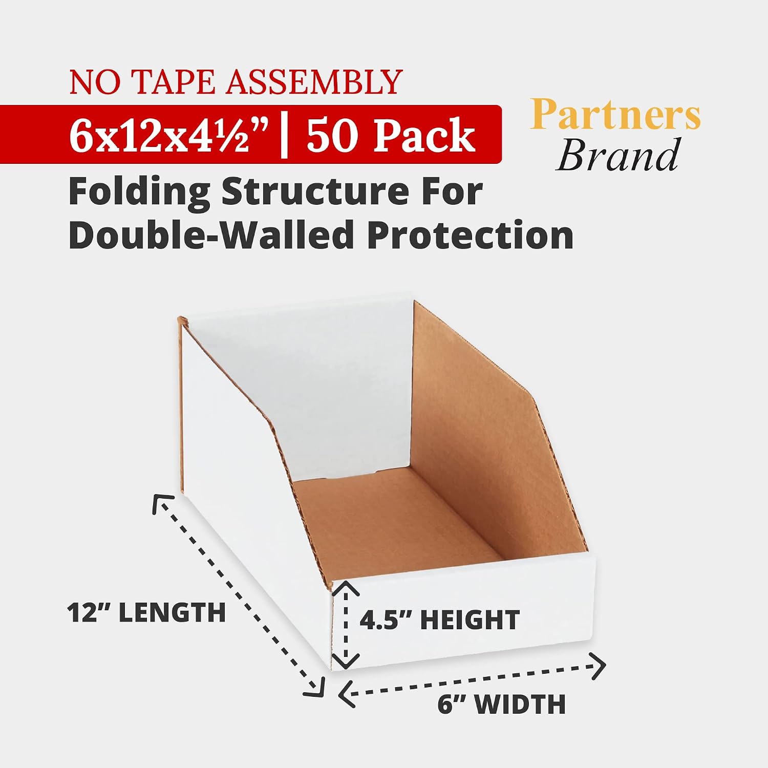 Partners Brand Corrugated Cardboard Boxes, 6"L x 12"W x 4.5"H, Pack of 50| Shipping, Packaging, Moving, Storage Box for Business, Strong Wholesale Bulk Boxes