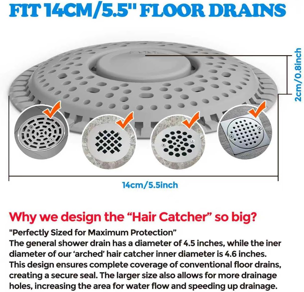 Zaa Shower Drain Hair Catcher Silicone Flat Floor Strainer Protector