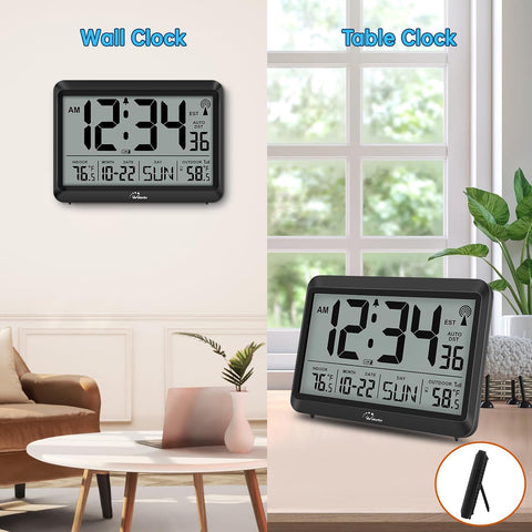 WallarGe 8.5'' Digital Atomic Clock with Indoor Outdoor Temp