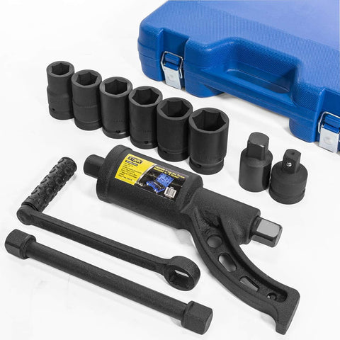 XtremepowerUS 8-Pieces Heavy Duty Torque Multiplier Wrench Labor Saving Lug Nut Wrench Torque Multiplier Cr-v Socket (24mm to 38mm) for Semi Truck & RVs w/Case