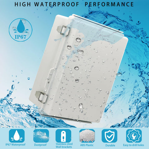Outdoor Waterproof Electrical Box Junction Box Weatherproof IP67 ABS Plastic Enclosure Switch Router Project Box Electronics Enclosure with Mounting Plate Wall Bracket Grey 11.1"x7.5"x5.1"