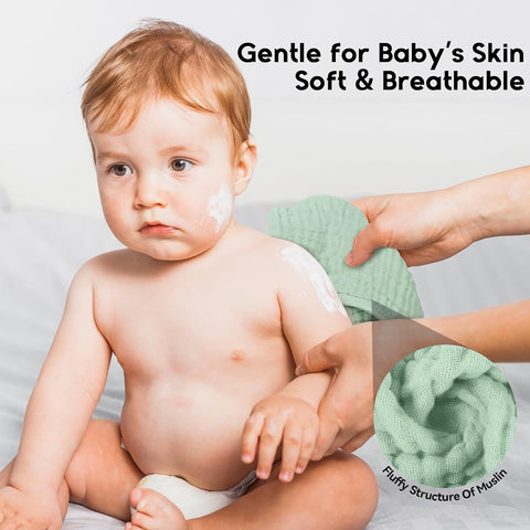 Unnivoll Muslin Burp Cloths for Baby 100% Cotton Burping Cloths for Boys Girls Large 20''X10'' Extra Soft and Absorbent 12 Pack - Gradient Green