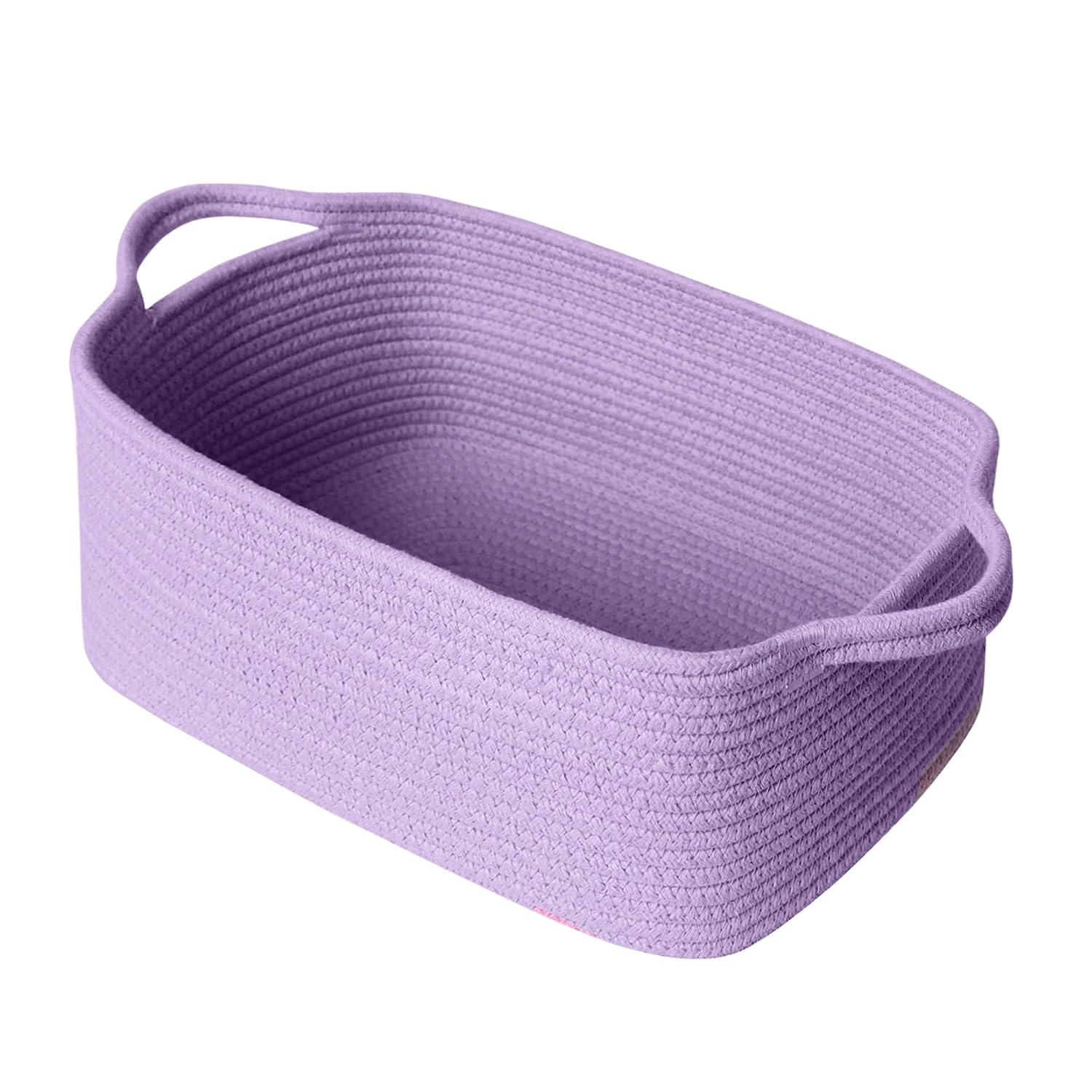 MEGASKET Purple Woven Basket, 13.5” x 10” x 6” Purple Empty Gift Basket to Fill, Decorative Cotton Rope Storage Bin for Organizing, Cute Baby Nursery Organizer, Rectangle Dog Toy Bin, Room Decor