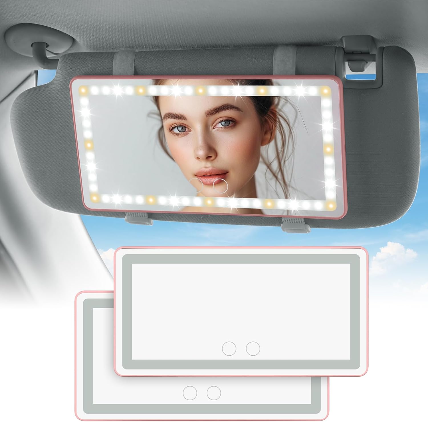 JOYTUTUS Car Sun Visor Vanity Mirror, Car Vanity Mirror with Lights, Makeup with 3 Light Modes & 60 LEDs, Dimmable Touch Control Travel Makeup for Sedan Truck SUV