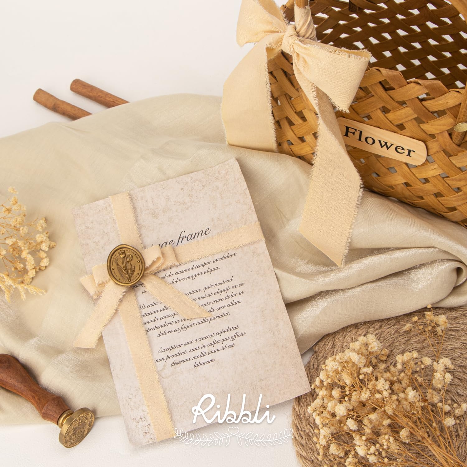 Ribbli 3 Rolls Nude Ribbon 5/8 Inch x 18Yards Beige Handmade Cotton Frayed Fringe Ribbons for Gift Wrapping Wedding Invites Bridal Bouquets Baby Shower DIY Crafts Home Decor