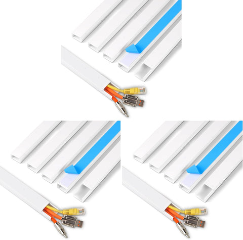 Rindion Cord Hider, 85.2in TV Cable Hider, Cord Covers for Wires on Wall, Self-Adhesive Wire Hider for TV on Wall Cable Management, 6 x L14.2 x W0.94x H0.55in - White (Pack of 3)