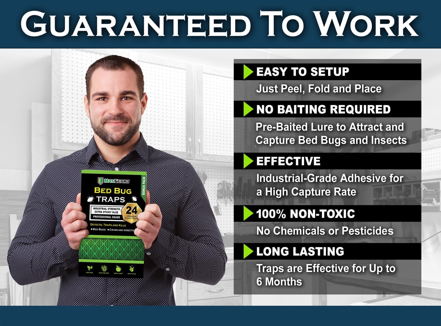 MaxGuard Bed Bug Traps (24 Traps) Non-Toxic Bed Bug Detection Traps. Detects, Traps, and Kills Bed Bugs and Crawling Insects Such as Spiders, Crickets, Cockroaches and Ants