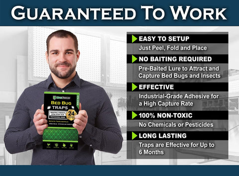 MaxGuard Bed Bug Traps (24 Traps) Non-Toxic Bed Bug Detection Traps. Detects, Traps, and Kills Bed Bugs and Crawling Insects Such as Spiders, Crickets, Cockroaches and Ants