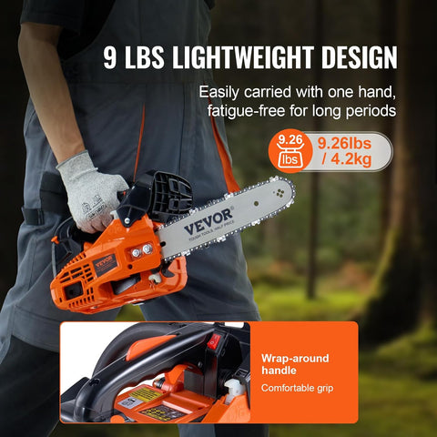 VEVOR Gas Powered Chainsaw 25.4CC 2-Cycle 12 Inch 1.2HP Cordless Chain Saw