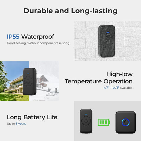 Wireless Doorbell 1000ft Range, Loud Waterproof Door Bell with 60 Melodies