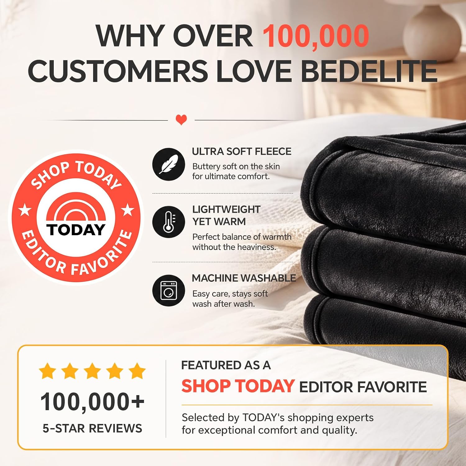 BEDELITE Fleece Blanket Soft Plush King Size Bed Blanket Black 108"x90"