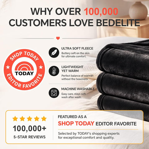 BEDELITE Fleece Blanket Soft Plush King Size Bed Blanket Black 108"x90"