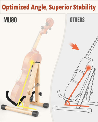 MUSO Wood Violin Stand with bow holder, Ukulele Stand, Wooden Stand for Mini Small Guitars, Banjo and Mandolin