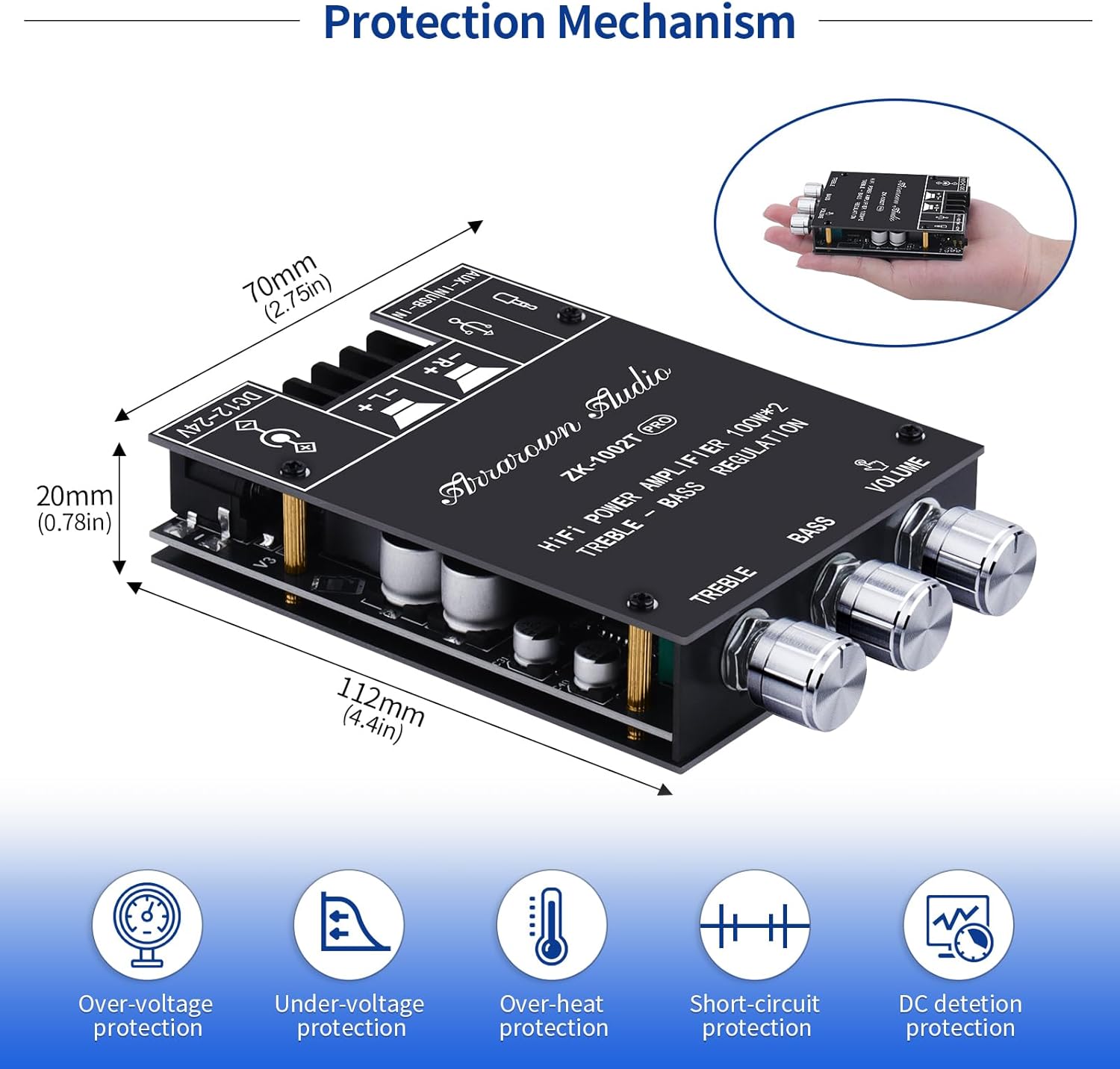 ZK-1002T RPO 2.0 Channel Bluetooth 5.0 Amplifier Board 200W AMP