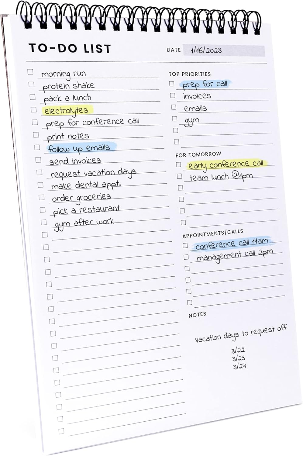To Do List Notepad with Multiple Functional Sections, Spiral Daily Planner