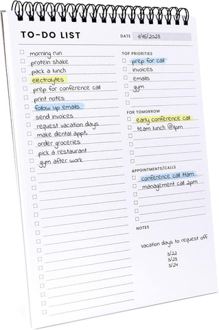 To Do List Notepad with Multiple Functional Sections, Spiral Daily Planner