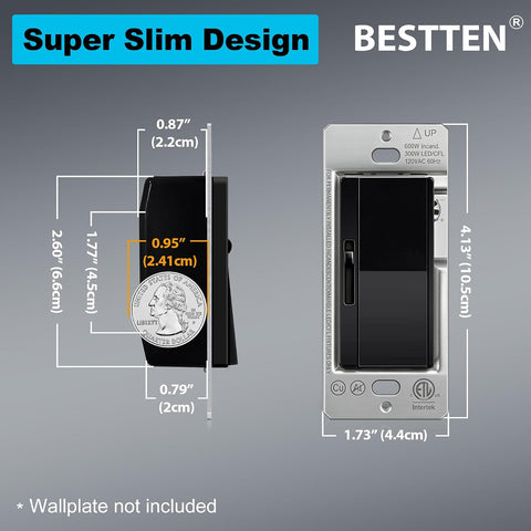 3PK BESTTEN Slide Dimmer Light Switch, Single Pole or 3 Way Dimmable Switch