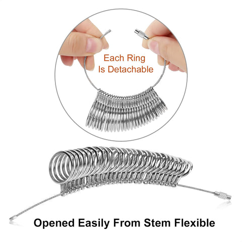 Ring Sizer Measuring Tool Kit, Ring Mandrel Measurer, 27 PCS Premium Steel Measuring Ring Tool, US Ring Size 0-13, 2 PCS Reusable Finger Size 1-17 USA Rings Size with Magnified Glass