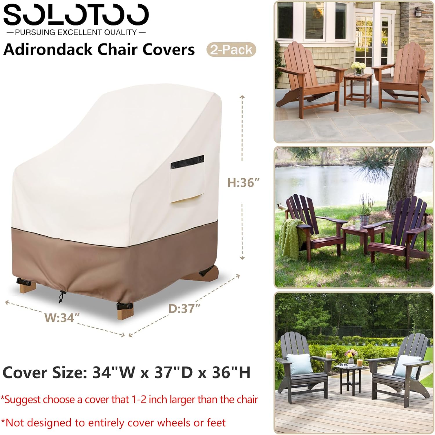 Adirondack Chair Covers Waterproof 2 Pack, 34" W x 37" D x 36" H