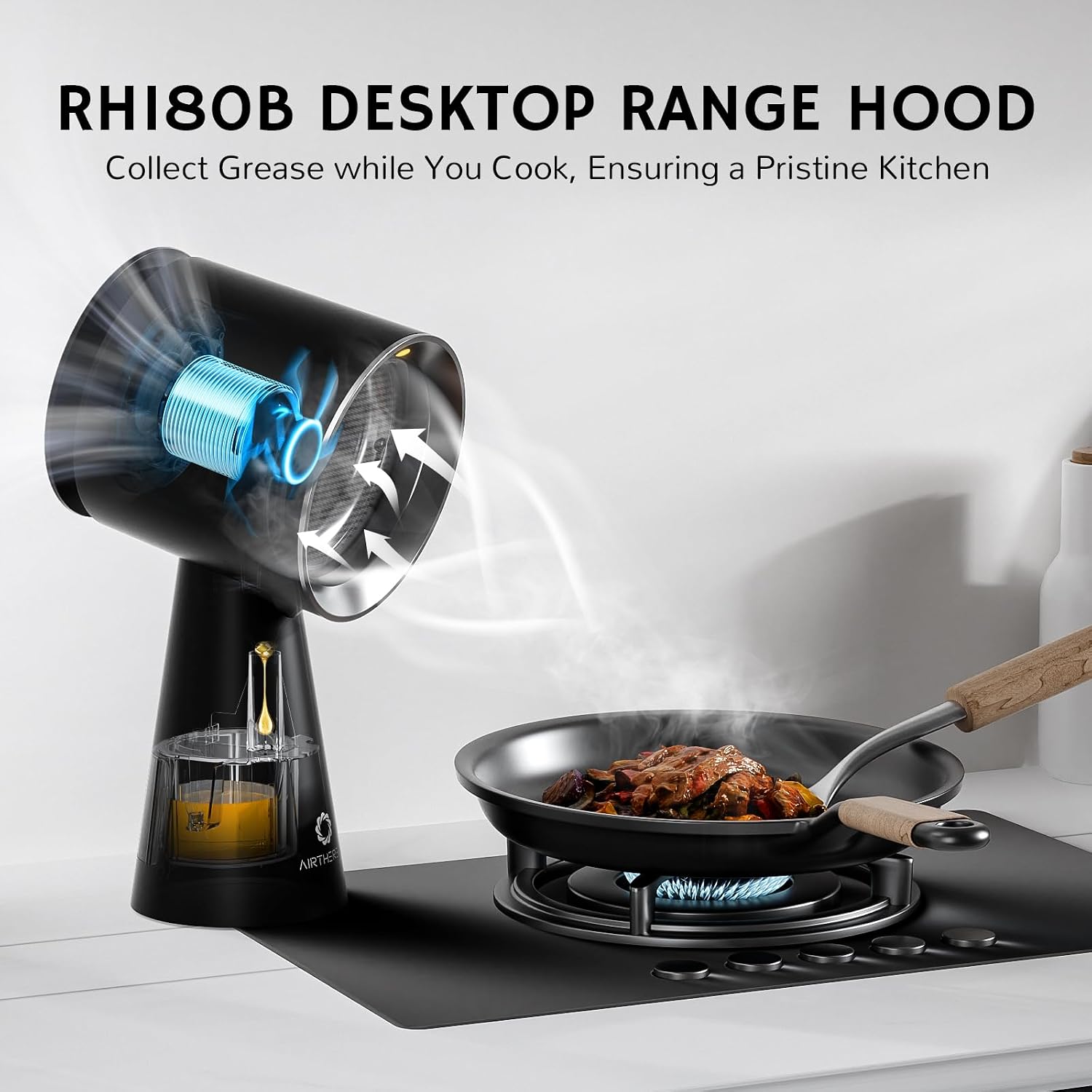 AIRTHEREAL Portable Range Hood with Rechargeable Battery, 3-Speed Suction