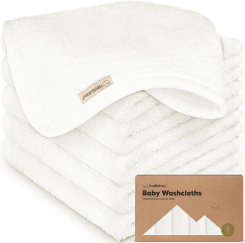6-Pack Baby Washcloths, Soft Absorbent Washcloths for Face, Body (White)