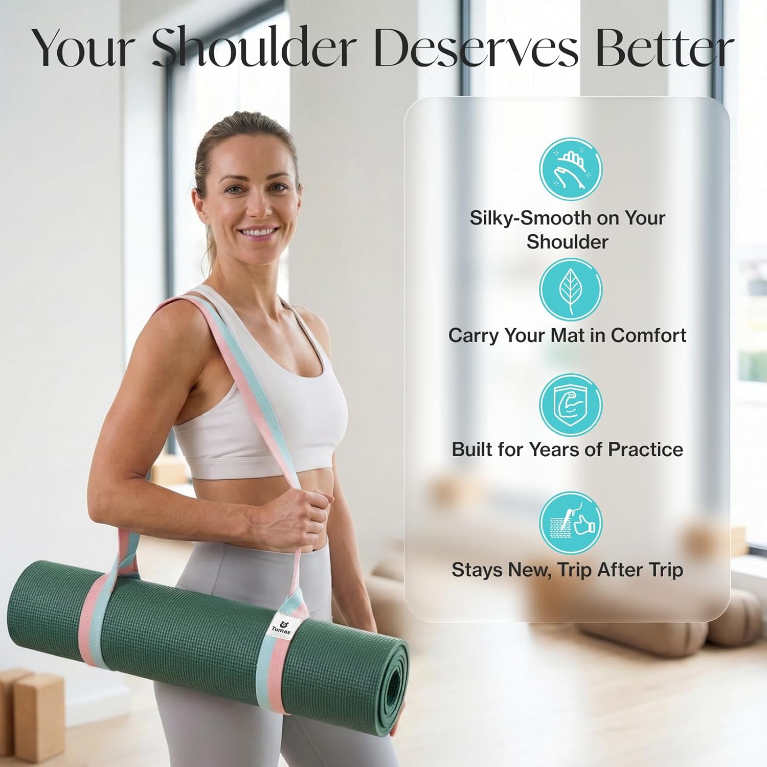 Tumaz Yoga Mat Strap Adjustable Carrier for All Yoga Mats, 2 Sizes