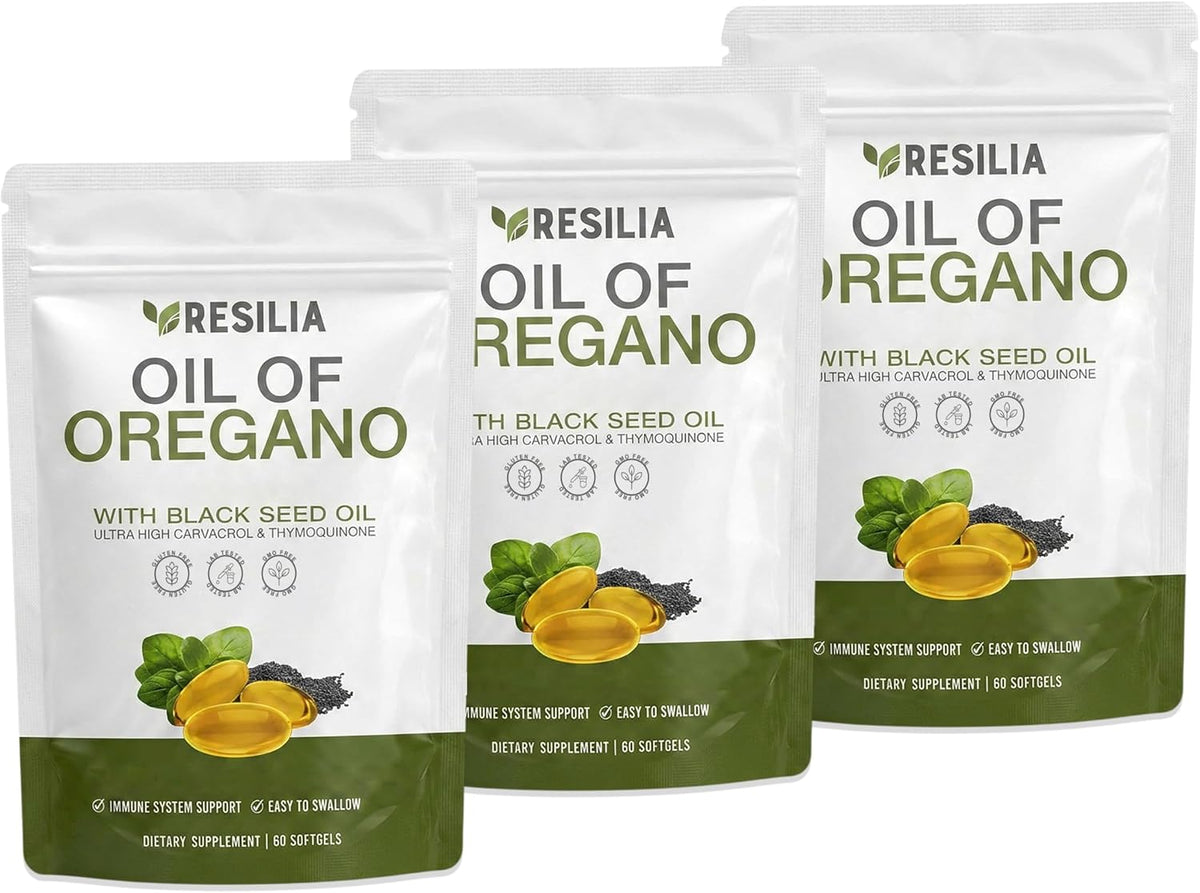 Resilia Oil Of Oregano Softgels with Black Seed Oil - 180 Softgels | Non-GMO, Gluten-Free and Soy-Free