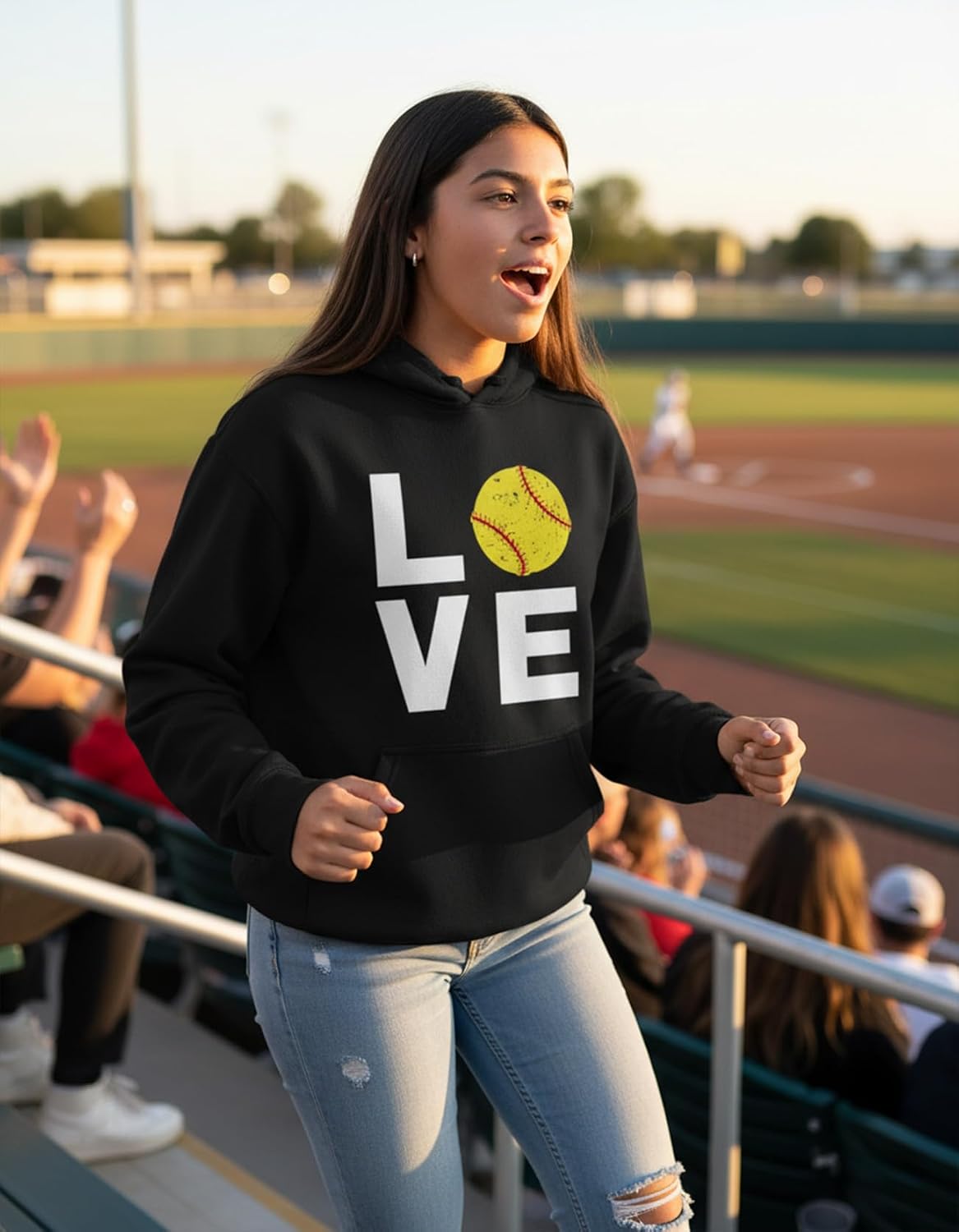 Tstars Love Softball Hoodie Women Teen Girls Player Coach Fan Game Day