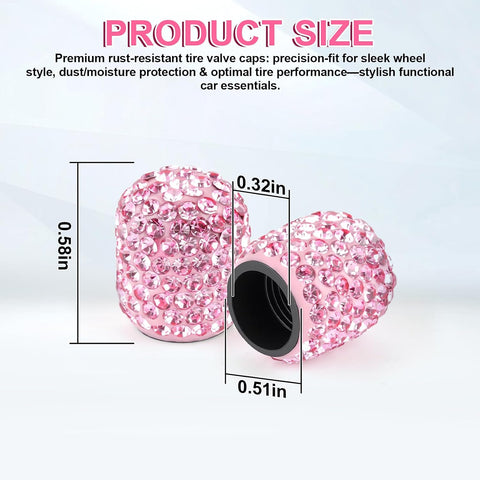 JUSTTOP 4 Pack Handmade Crystal Rhinestone Car Tire Valve Stem Caps, Car Wheel Tire Valve, Attractive Dustproof Bling Car Accessories, Universal for Cars, Trucks and Motorcycles-Pink