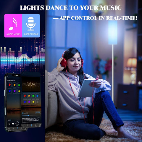 Qaubauyt Smart LED Floor Lamp with APP Control & RGB Colors - Dimmable Standing Lamp for Living Room, Bedroom, Gaming - Remote, Timer, 9W Bulb Included, 67" Modern Tall Lamp (Silver Beige)