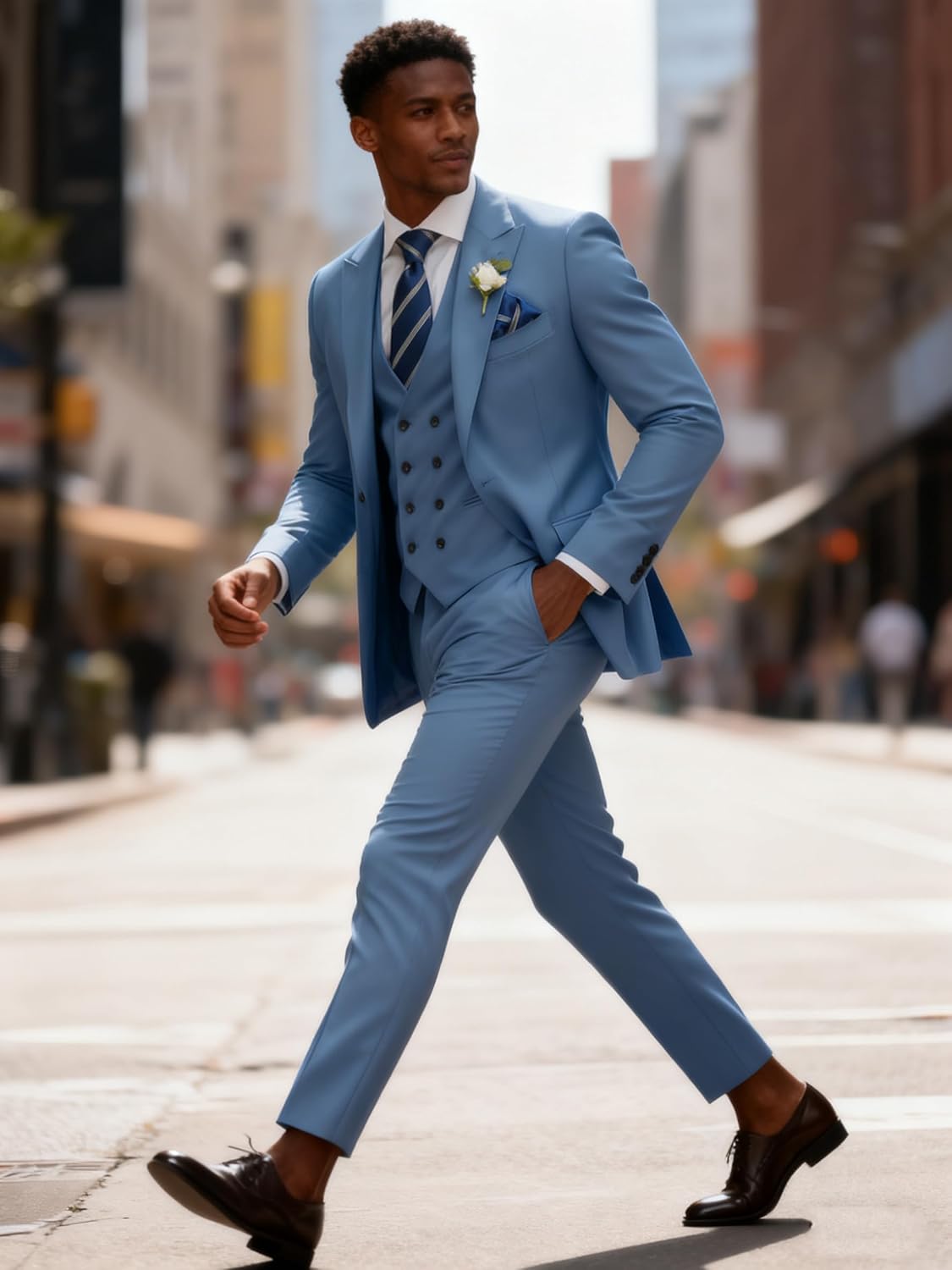 Mens Suit 3 Piece Slim Fit Suits for Men Double Breasted Suit Wedding Prom Suits Formal Business Dinner Tuxedo