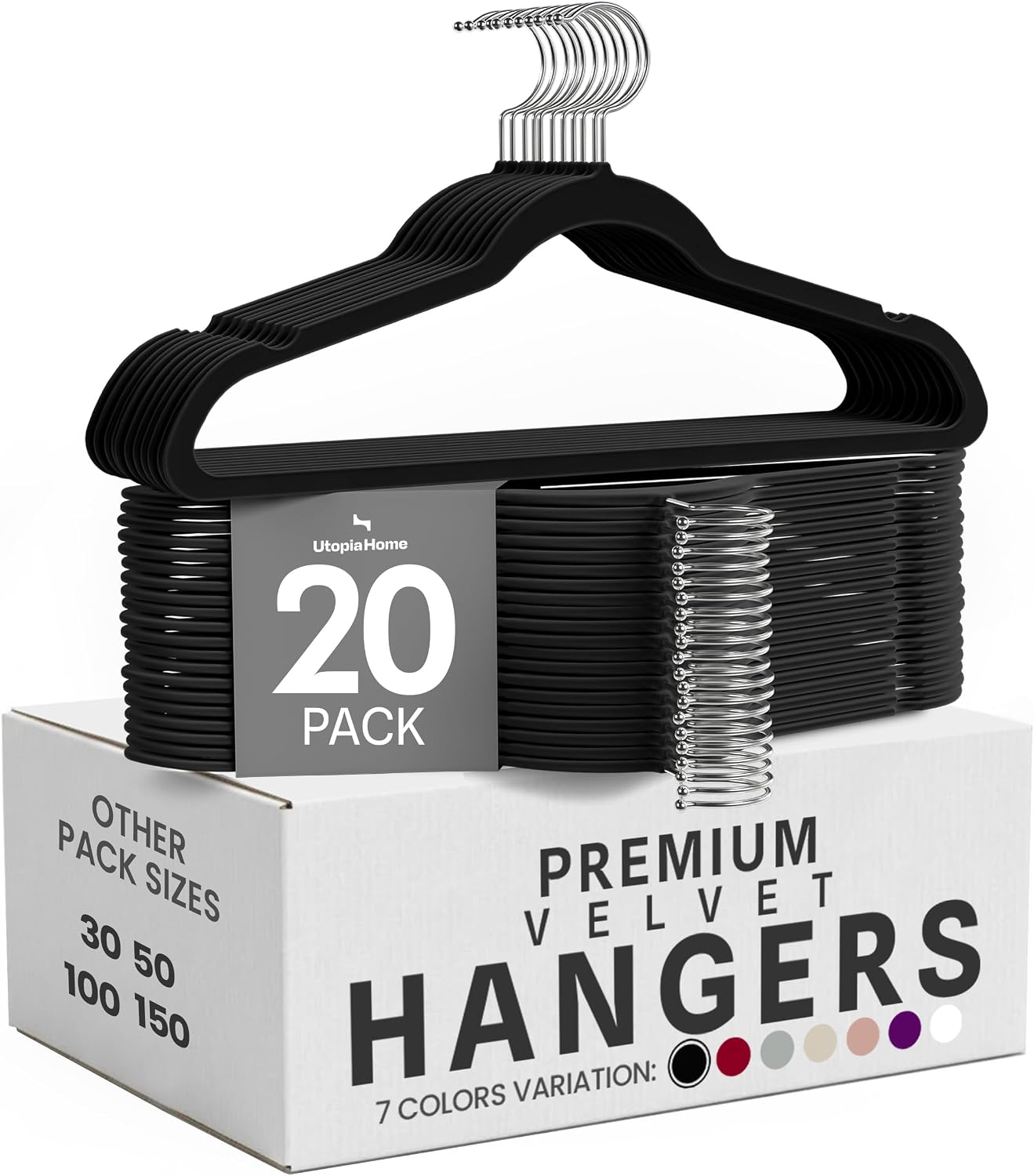 Utopia Home Velvet Hangers, Black, 20 Pack