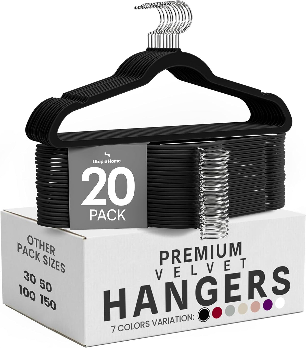 Utopia Home Velvet Hangers, Black, 20 Pack