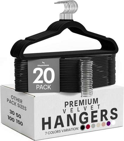 Utopia Home Velvet Hangers, Black, 20 Pack