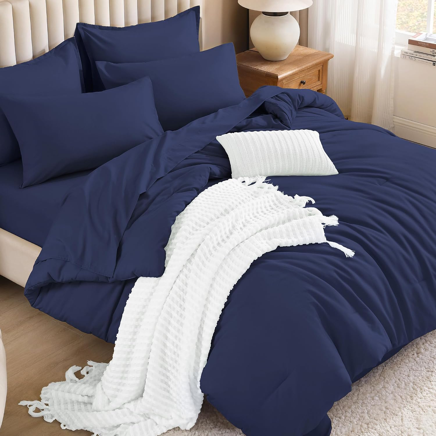 Litanika Full Comforter Set with Sheets - 7 Pieces Solid Bed in a Bag
