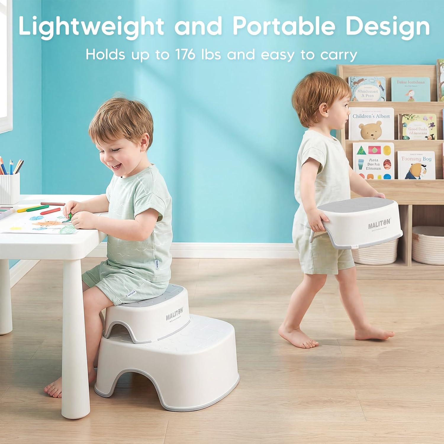 Maliton Potty Training Toilet Seat & Step Stool, 2-in-1 Anti-Slip Grey