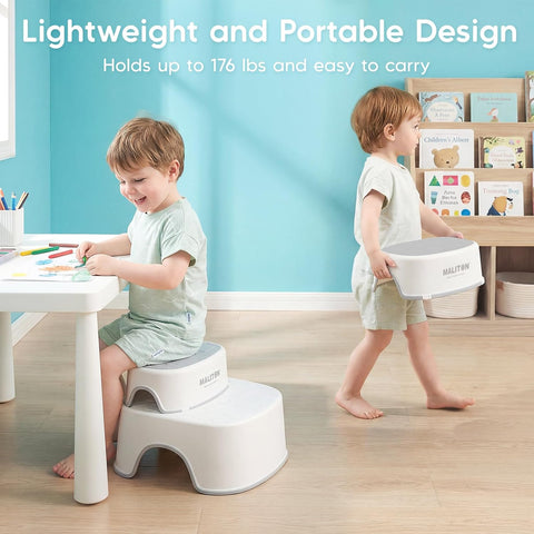 Maliton Potty Training Toilet Seat & Step Stool, 2-in-1 Anti-Slip Grey