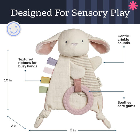 Itzy Ritzy Bitzy Crinkle Sensory Toy with Teething Toy, 0+ Months (Bunny)