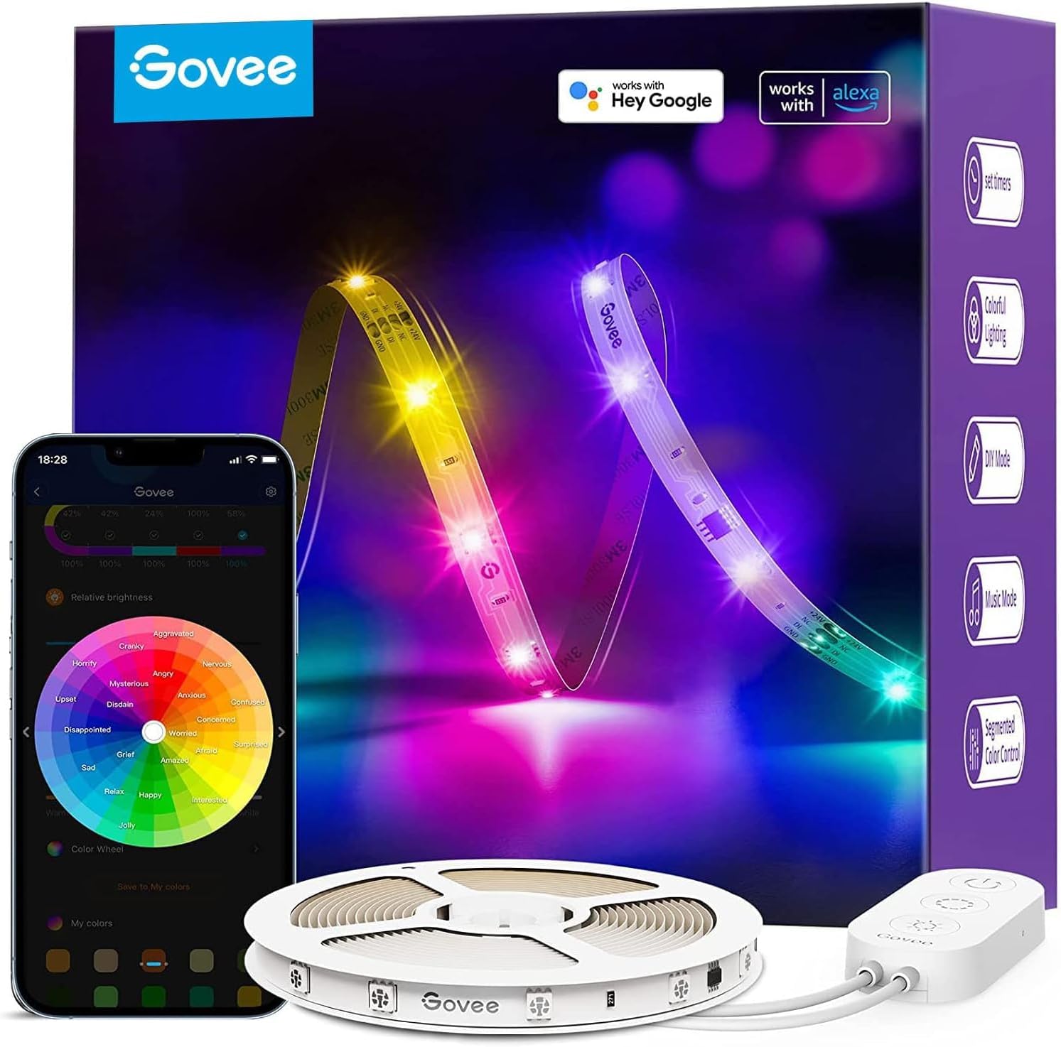 Govee 16.4ft RGBIC LED Strip Lights, Work with Alexa and Google Assistant