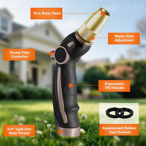RESTMO Garden Hose Nozzle, Heavy Duty Water Hose Sprayer Nozzle, Brown
