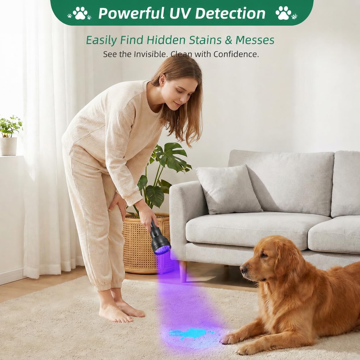 ESCO LITE Black Light for Pet Urine Detection UV Flashlight 395nm Pet Urine Detector Light for Cat Pee and Dog Stains Carpets Floors