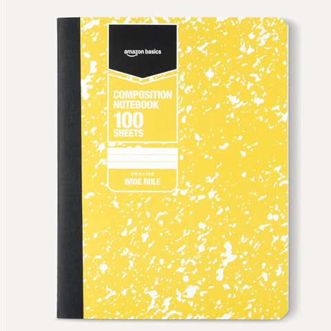 Amazon Basics Composition Notebook, Wide Ruled, 100 Sheets, 9.75" x 7.5", Assorted Marble Colors, 4-Pack