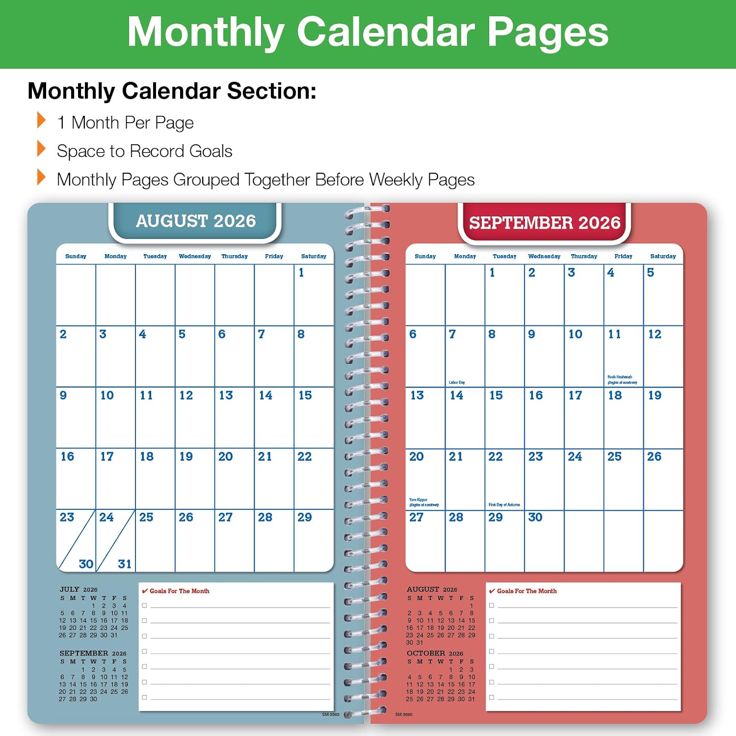 Global Datebooks 2026-2027 Middle & High School Student Planner 5.5" x 8.5" - Dated Weekly & Monthly Academic Planner Large w/Ruler/Bookmark & Stickers, For Homework, Matrix Style, Triple Stripe
