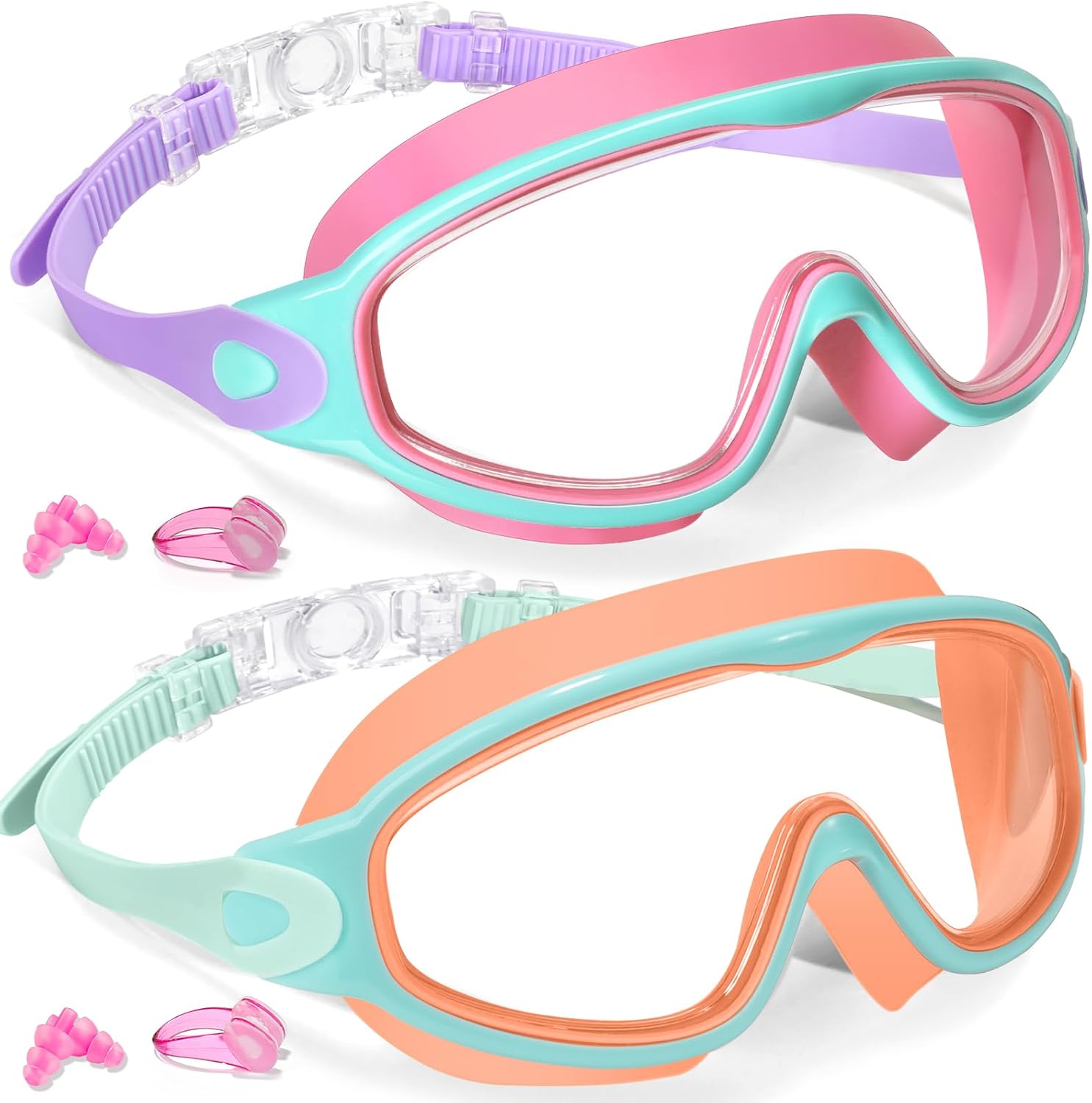 Keary 2 Pack Kids Swim Goggles Wide View Anti-Fog & UV Girls Boys 3-15