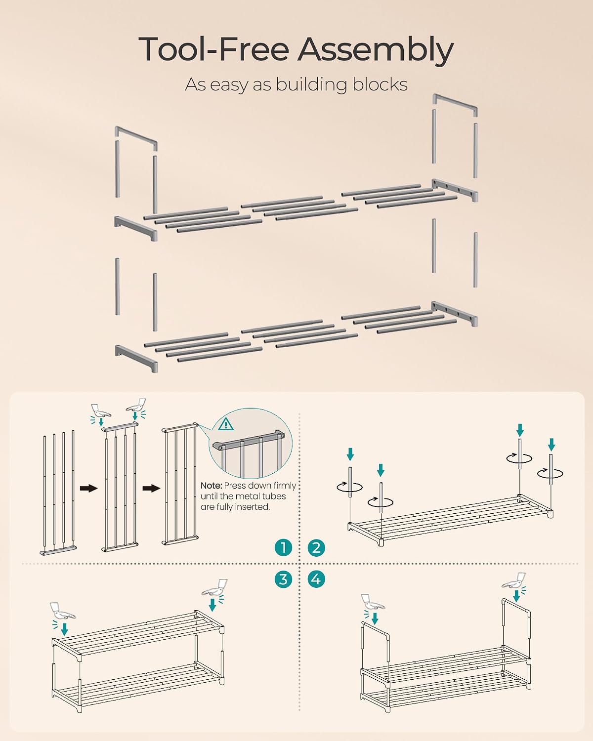 SONGMICS Shoe Rack, 2-Tier Shoe Organizer, Metal Storage Shelf