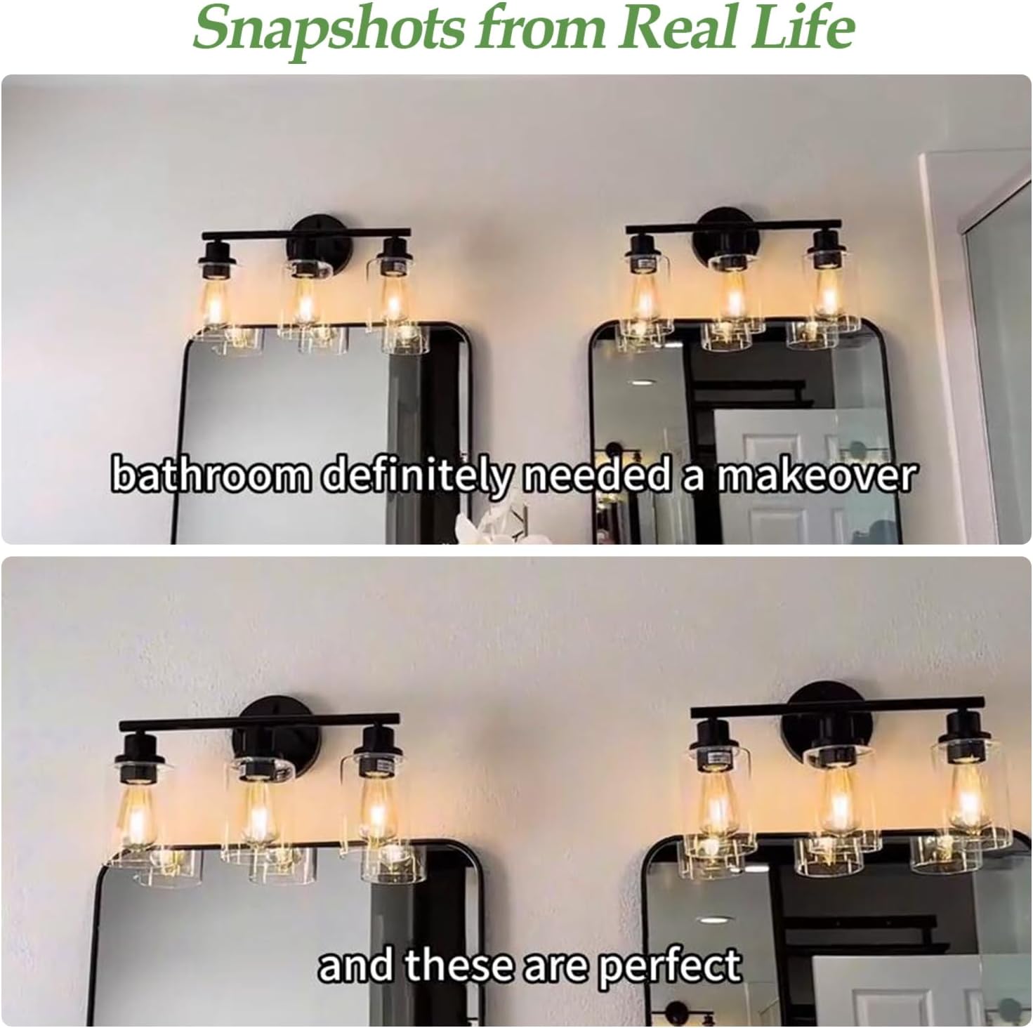 Zarbitta 3-Light Bathroom Light Fixtures, 17.23" Black Modern Vanity Lights with Clear Glass Shade, Bathroom Wall Lamp for Mirror Kitchen Living Room Hallway Cabinet Porch
